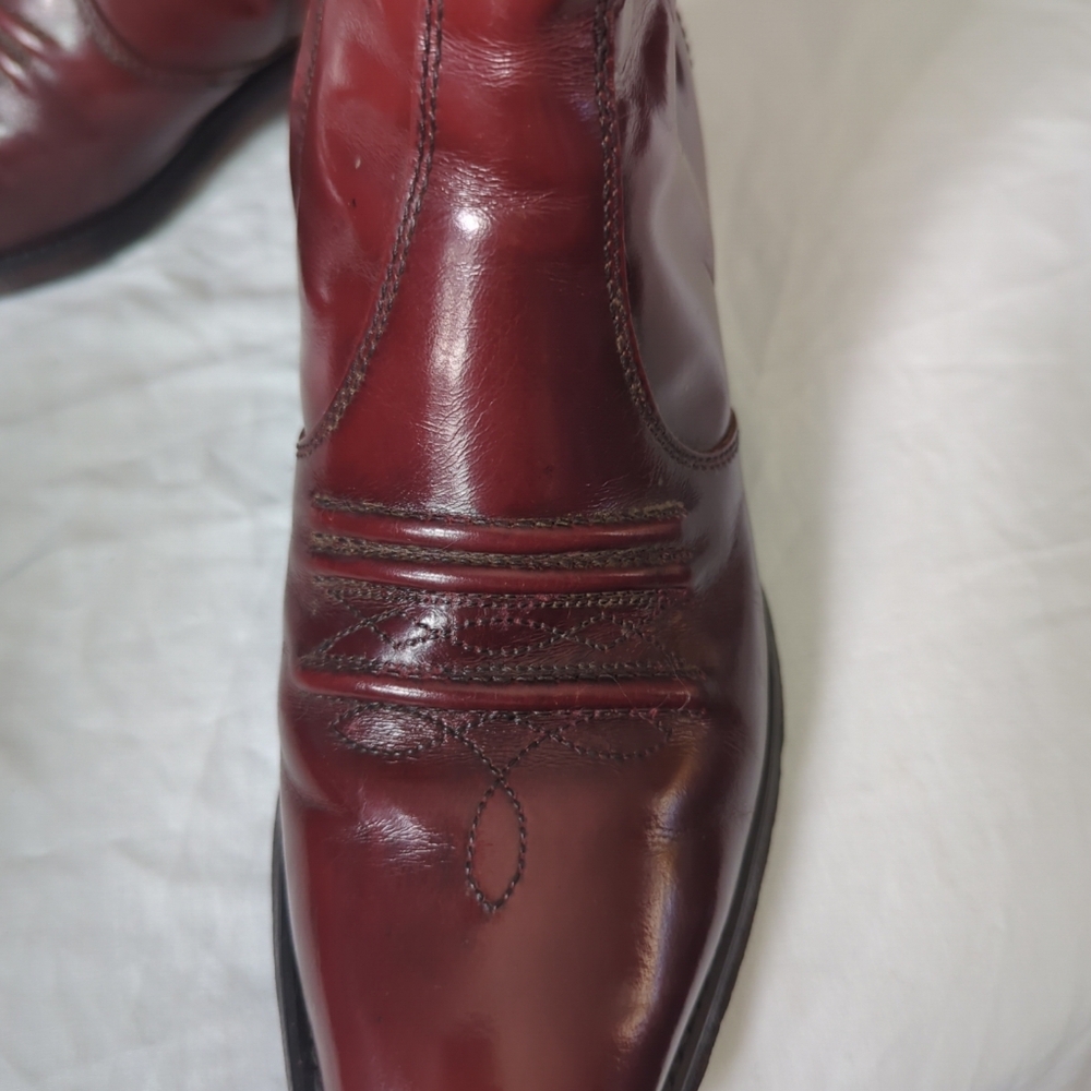 Men’s 1970’s Sears Rusty Brown Leather Western Side Zip Square Toe Heeled Boot - Picture 7 of 12